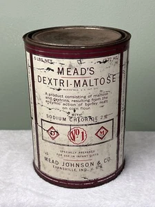 Vtg Mead's Dextri-Maltose Metal Tin EMPTY Mead Johnson & Co. 5lb Can Infant Food - Picture 1 of 8