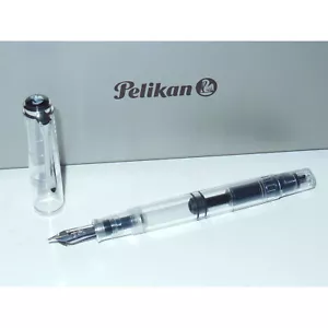 New Pelikan Classic M205 Demonstrator Clear/Silver Fountain Pen Fine Steel Nib F - Picture 1 of 6