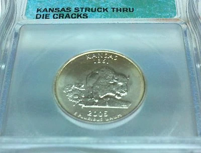 LIGHT GOLDEN MINT ERROR 2005 ICG MS64-P KANSAS DIE CRACKS BUFFALO OBV STRU THRUS - Image 1 of 2