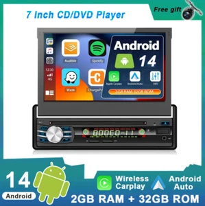 7" Android 14 Car Stereo GPS Navi CD/DVD Player HD DSP CarPlay WIFI 1 Din AHD AM - Picture 1 of 16
