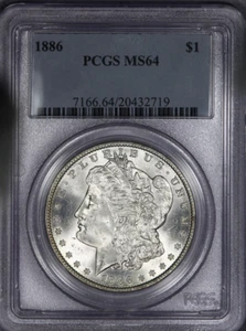 :1886-P SILVER MORGAN DOLLAR PCGS SELECT-BU MS-64 CLEAR &: BRIGHT HIGHEST-GRADES - Picture 1 of 2