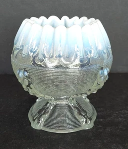 Rose Bowl Vase Clear with White Milk Glass Rim Pinched/Ruffled Top Vintage - Picture 1 of 11