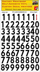 RC VINYL DECALS TRANSFERS PIT LANE NUMBERS PRE CUT FPRC322 BLACK MATT 22mm DECAL - Picture 1 of 3