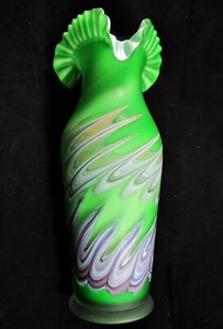 10 jarrones de vidrio satinado verde soplado pintado a mano moderno de mediados de siglo de Azerbaiyán 15" - Imagen 1 de 10