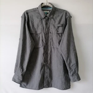 Magellan Fish Gear Mens Gray Relaxed Fit Roll Tab Sleeve Button Up Shirt Size S - Picture 1 of 9