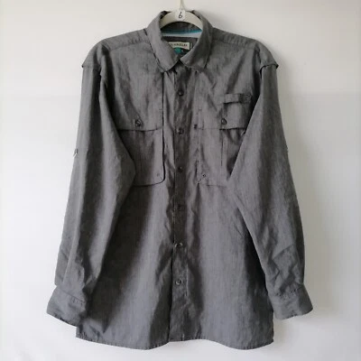Magellan Fish Gear Mens Gray Relaxed Fit Roll Tab Sleeve Button Up Shirt Size S - Image 1 of 4