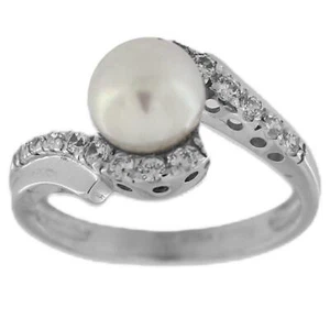 Anello donna Z123 con perla in oro bianco 18KT e zirconi - Imagen 1 de 3