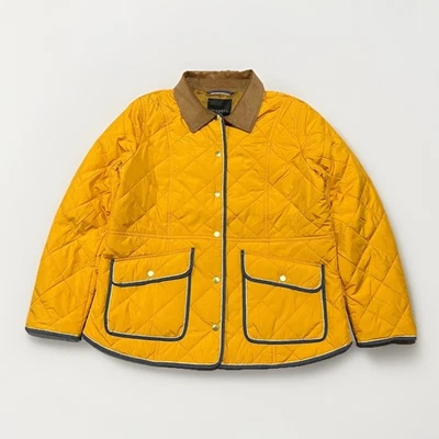 Talbots Womens Yellow Snap Front Quilted Puffer Coat Jacket Corduroy Collar L - Image 1 of 4