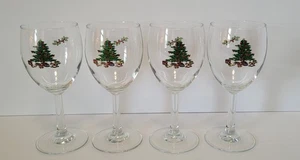 Tienshan - HOLIDAY HOSTESS  Christmas Tree Set of 4 7 1/4" Wine Glasses - Picture 1 of 3