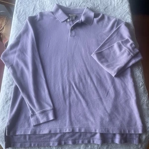 LL Bean Polo Shirt Mens Large Purple Organic Cotton Long Sleeve Outdoors Casual - Picture 1 of 5