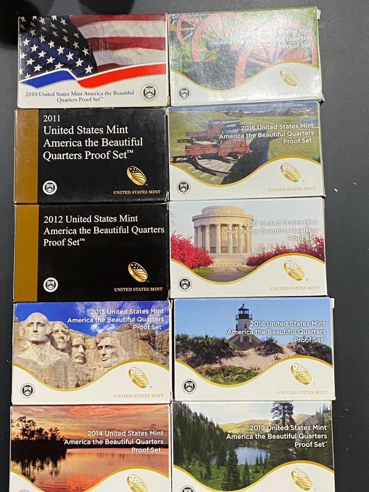 2010 -2020 ~ AMERICA THE BEAUTIFUL QUARTERS PROOF SETS IN MINT BOXES ~ 11 SETS - Image 1 of 1
