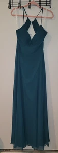 Abito formale Azazie A10 blu acqua chiffon maxi abito damigella matrimonio sera - Foto 1 di 14