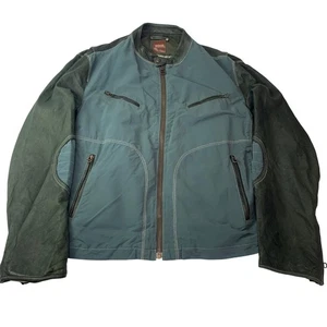 Hugo Boss Josbert-X Biker Leather Jacket Zip Green Mens Size L - Picture 1 of 13