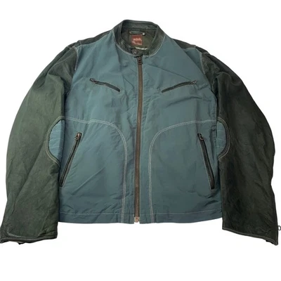 Hugo Boss Josbert-X Biker Leather Jacket Zip Green Mens Size L - Image 1 of 4