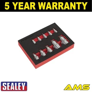 Sealey Premier Stubby Hex Socket Bit Set 1/4" 3/8" & 1/2"Sq Drive 10pc AK6244 - Picture 1 of 4