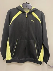Puma Boys Polyester L Full Zip Black Neon Green Activewear Track Hoodie Jacket - Picture 1 of 11
