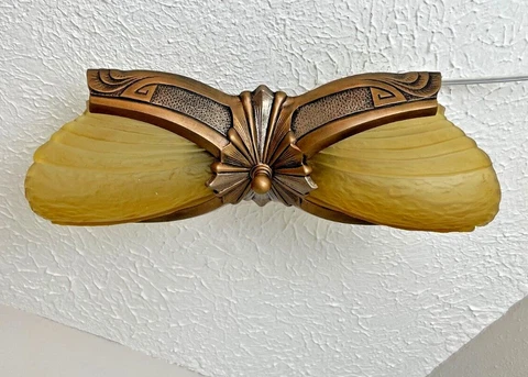 1930s Art Deco 2 Light Slip Shade Fiush Mount Fixture Cover