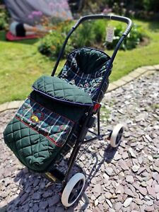 Adjustable tartan combination pram, buggy, pushchair, stroller with carrycot
