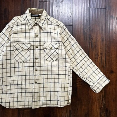 Norm Thompson VTG Long Sleeve Snap Up Heavy Wool Shirt Plaid 60s XL Rockabilly - Image 1 of 4