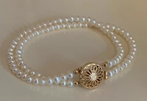 2rows natural 7.5-8" AAA+ 4-5MM SOUTH SEA GENUINE WHITE PEARL BRACELET 14K CLASP - Picture 1 of 4