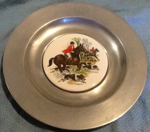 Plato colgante de pared de baldosas de cerámica y peltre de caza Fox Hunt - Imagen 1 de 7