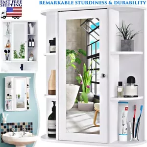 BATHROOM MIRROR CABINET WALL MOUNTED ADJUSTABLE SHELVES WATERPROOF MAGNETIC KNOB - Picture 1 of 21
