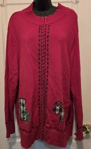 Cárdigan de punto de Navidad Bechamel para mujer talla 3X suéter rojo alce cremallera algodón - Imagen 1 de 10
