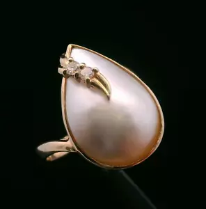 14kt Yellow Gold Pearl & 6pts Diamond Ring - Size 6.5 - 3.72g - Picture 1 of 11