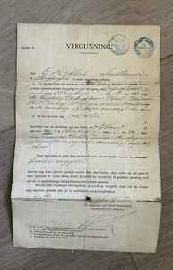 Antico documento di permesso trasporto merci prima guerra mondiale 1916 Olanda Olanda Olanda - Foto 1 di 2