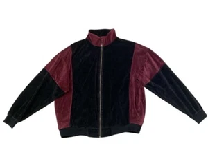 Norm Thompson L Velour Jacket Track/Warm Up Vintage Black & Maroon Unisex - Picture 1 of 5
