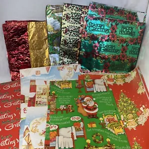 Vintage Christmas Gift Wrap Lot Scraps MCM Foil Metallic Old Fashion 1970’s - Picture 1 of 24