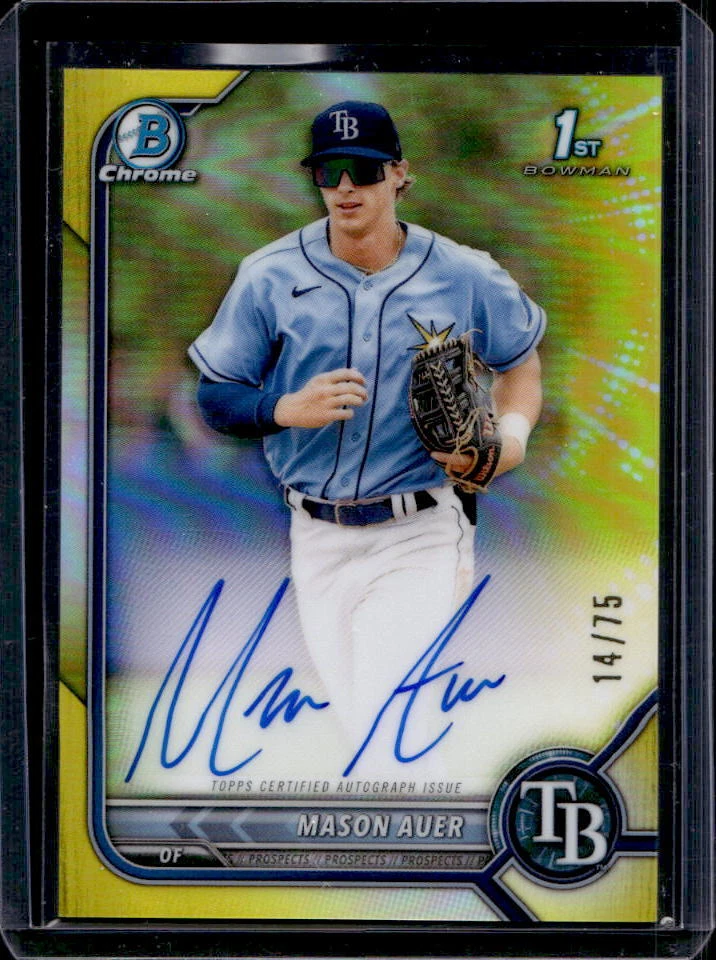 2022 Bowman Chrome Mason Auer 1st Prospect Yellow Refractor Auto #14/75 Rays