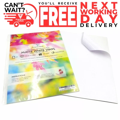 EVERGREEN GOODS A4 Vinyl Matte Waterproof Printable Sticker Product Labels Print Cut & Stick