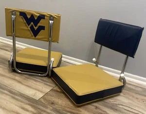 West Virginia Mountaineers Blue NCAA Bleacher Folding Chairs Vintage Set  - Picture 1 of 22