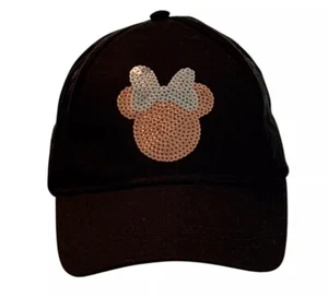 Disney Minnie Mouse Toddler Baseball Hat Adjustable Black Cap Gold Silver Sequin - Picture 1 of 5