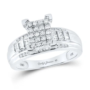 10K White Gold Round Diamond Cluster Bridal Wedding Engagement Ring 1/2 Cttw - Picture 1 of 2