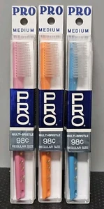 3 Vintage Toothbrush Vistron Pro Medium No.425 - Orange, Blue, Pink USA N.O.S - Picture 1 of 6