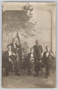 Antique Orchestra RPPC Postcard French Musicians Cello Violin Unposted - Picture 1 of 2