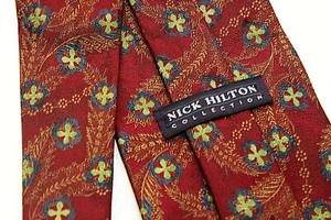Nick Hilton Collection Tie Red Necktie 100% Italian Silk Brocade Style 58" x 4" - Picture 1 of 6