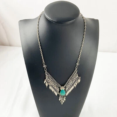 Collar de cadena de plata vintage con colgante de piedra de crisocola verde azulado Foto 1 de 4