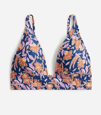 J. Crew Plunge bikini top in painted block print Size 3X Navy Orange Floral NWT - Image 1 of 4