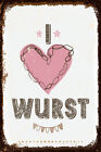 mrdeco Metall Schild 20x30cm Essen I love Wurst Herz  Deko Blechschild