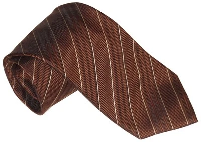 $275 NOVA GRAVATA BRIONI ITÁLIA SEDA COBRE MARROM PRETO E BRANCO LISTRAS DIAGONAIS EXTRAVAGANTES - Imagem 1 de 2