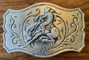Vintage silberfarbene Stierreiten Gürtelschnalle Rodeo Cowboy Western Markenlos - Bild 1 von 6