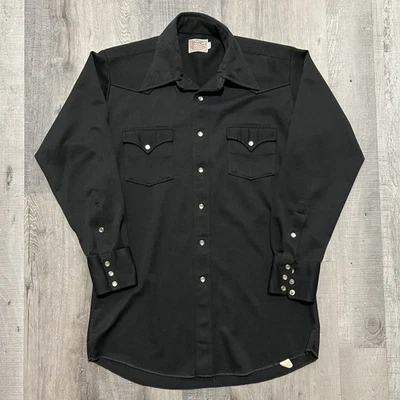 Vintage H Bar C Black Western Pearl Snap Ranchwear Cowboy Rockabilly Shirt Sz L - Image 1 of 4