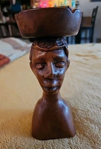 Vintage handgeschnitzte Holzfigur Aschenbecher Unikat 7,5" - Bild 1 von 8