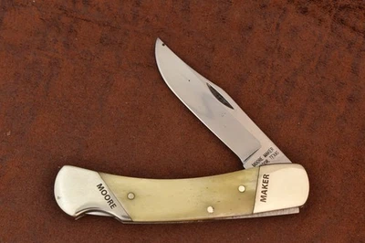MOORE MAKER MATADOR ТЕХАС СДЕЛАНО В США ГЛАДКАЯ КОСТЬ СРЕДНИЙ ЗАМОК НОЖ (28959) - Изображение 1 из 4
