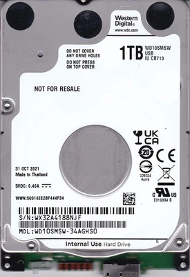 WD10SMSW-34AGHS0 s/n: WX32A4 OCT/ 2021 Thailand 1TB USB 3.0 2.5" WESTERN DIGITAL - Image 1 of 4