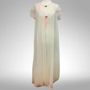 Vintage Val Mode Ivory Peignoir Set – Sheer Robe & Slip Petite XS Bridal MCM USA - Picture 1 of 16