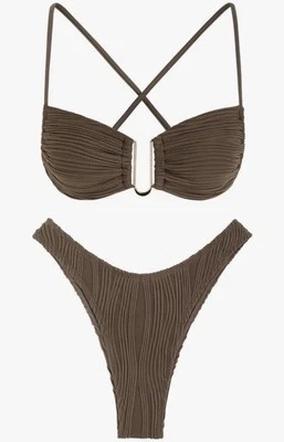 ZAFUL Para Mujer L Corte Alto Bikini Conjuntos Acanalado Alambre en V Cami Bikini 2 Piezas Traje de Baño Foto 1 de 4